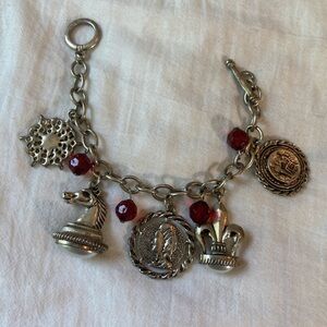 Vintage Charm Bracelet‎ Horse Cameo Fleur de Lis Old Charms